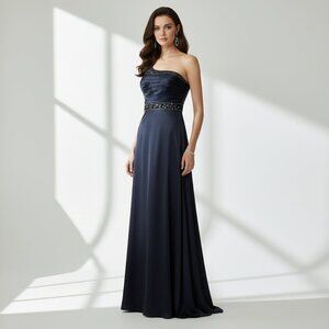 Adrianna Papell One Shoulder Beaded Sequins Maxi Gown Navy Blue Women 6